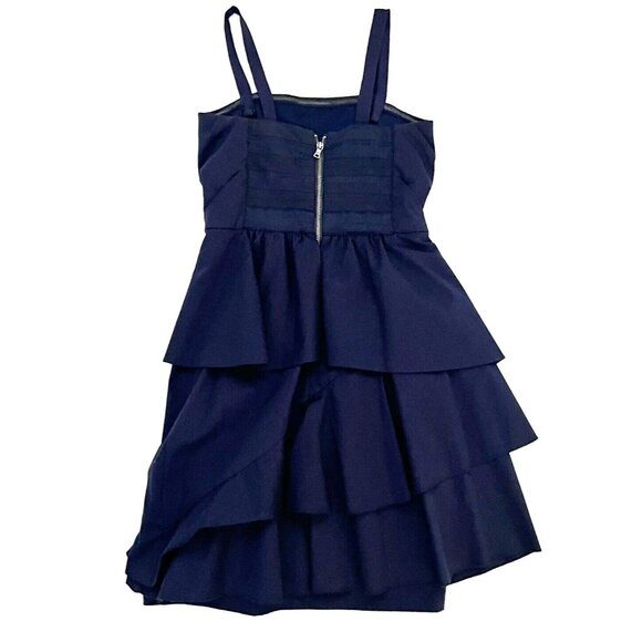 Alice + Olivia size 0 Dress Fit Flare Tiers Layers Dark Blue Strap Sleeves - Picture 2 of 10
